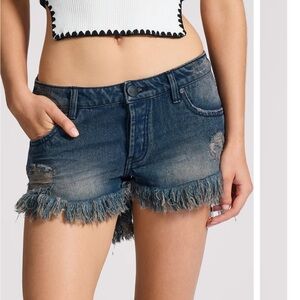 One Teaspoon Distressed Blue Jean Shorts Dukes Low Waist Mini Denim Fox Black